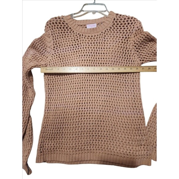 Pink Lily Women’s Small Tan Open Knit Pullover Sweater Long Sleeve Casual Top - Picture 2 of 7